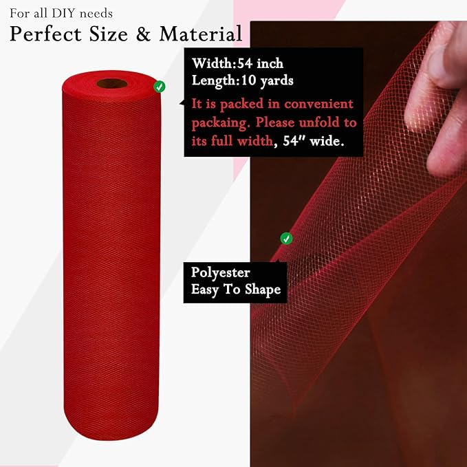 Red Tulle Fabric Rolls 54 Inch by 10 Yards Fabric Tulle Bolt - Image 2