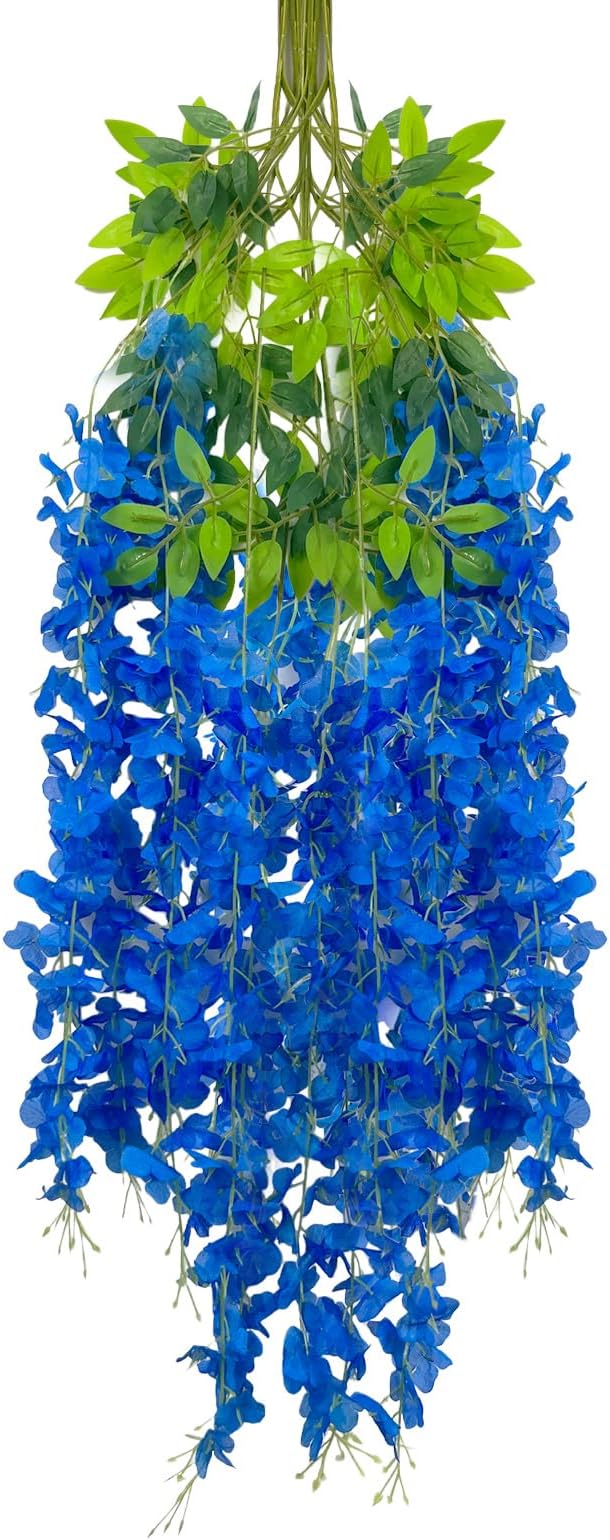 5 Pack Royal Blue Wisteria Hanging Flowers Garland, 3.77 Feet Artificial Flower by Luerbi