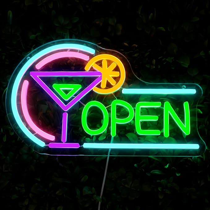 Open Neon Signs for Business, USB Dimmable Cocktails Neon Light for Beer Bar - Image 5