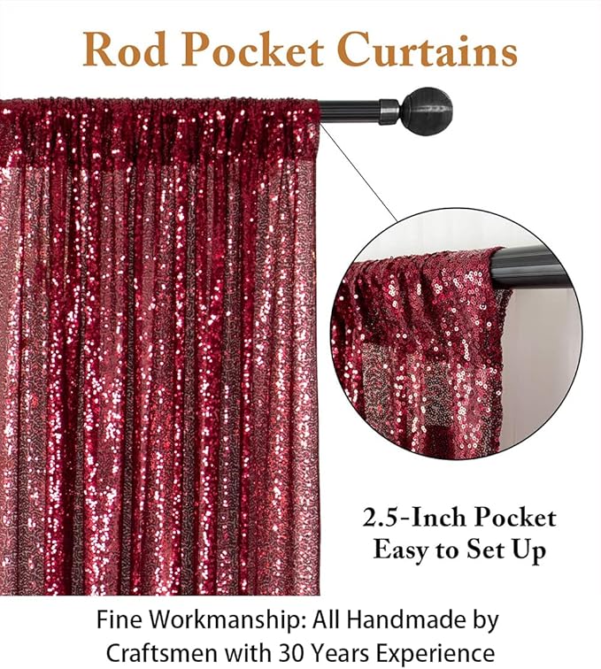 ShinyBeauty Burgundy Sequin Backdrop 10FTx10FT Sequin Fabric Backdrops - Image 3