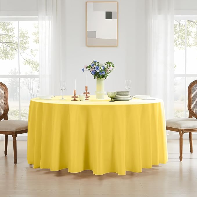 Round Tablecloth 132 Inch 6 Pack Yellow Tablecloths Washable Decorative Linen - Image 2
