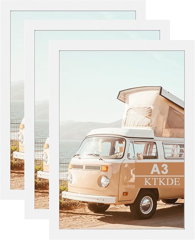 KTKDE A3 Poster Frame White Woodgrain Picture Frame-11.7x16.5in Set of 3- Photo by KTKDE