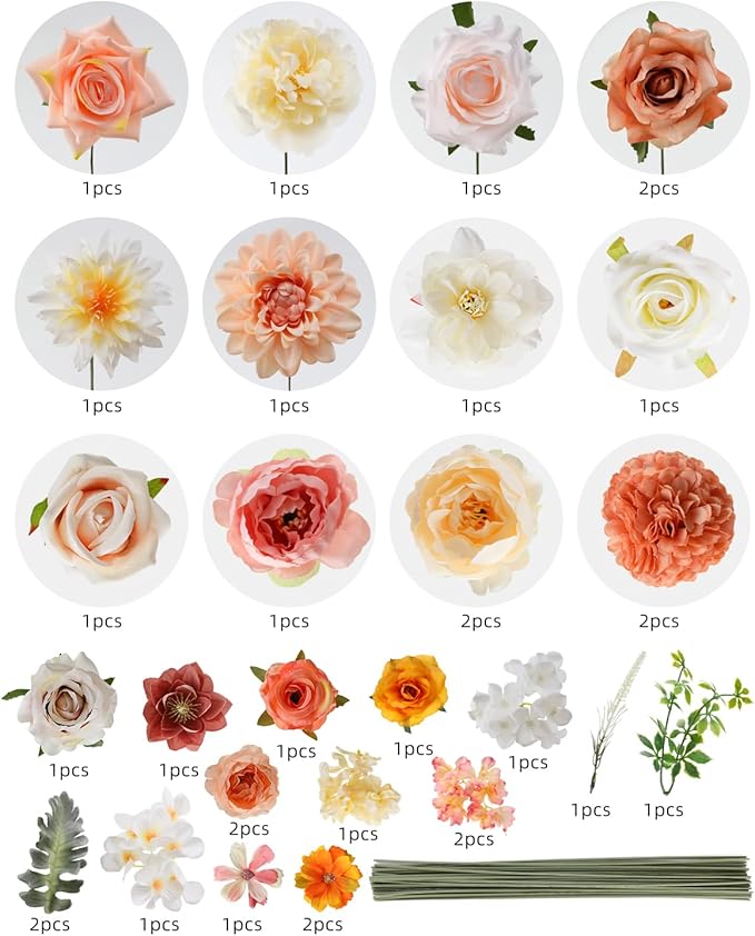 Artificial Flowers Combo, Mix Silk Flowers Roses, Dahlias - Image 7