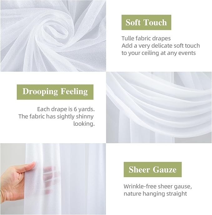 Wedding Arch Draping Fabric, 1 Panel 28" x 19Ft White Drapes Sheer Backdrop - Image 2