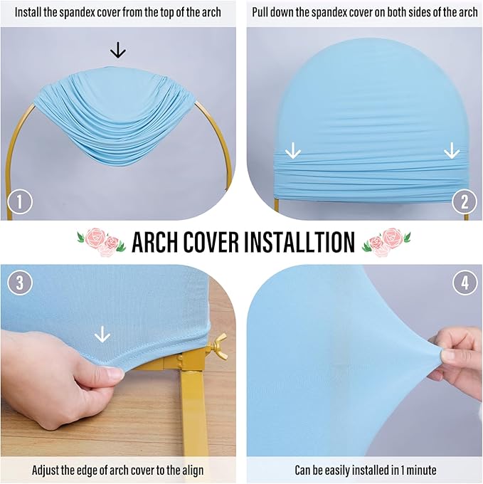 LEBENGURU Upgraded 7.2FT Wedding Arch Cover, Baby Blue Spandex Fitted Arch - Image 5