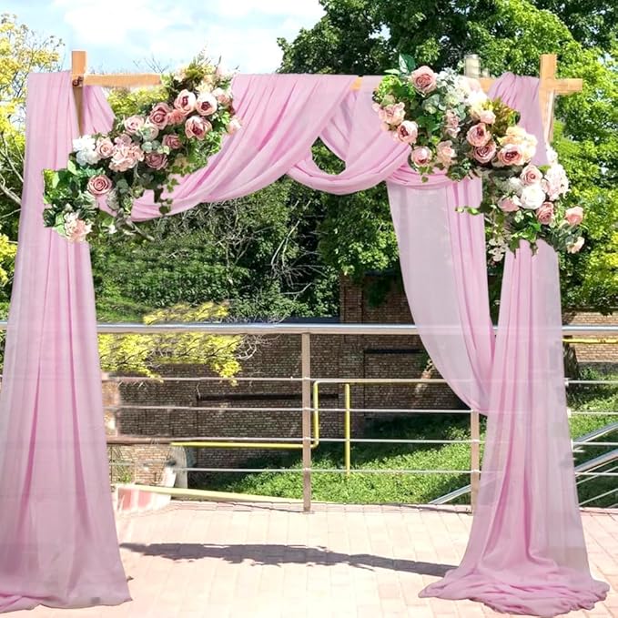 2 Panels 20Ft Wedding Arch Draping Fabric Baby Pink Chiffon Fabric Drapery by CHHEART