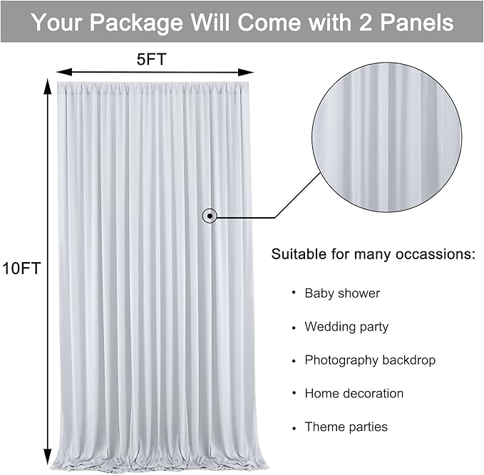 10 ft x 10 ft Wrinkle Free Silver Backdrop Curtain - Image 5