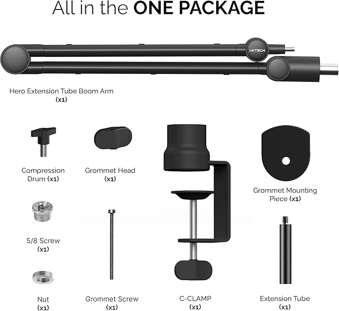 IXTECH Boom Arm Mic Stand with Extension Tube Upgraded Microphone Arm - Image 9