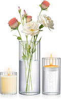 3 Pack Ribbed Glass Cylinder Vases 4, 10 Inch Tall Clear Flower Vase Hurricane by Homjoy