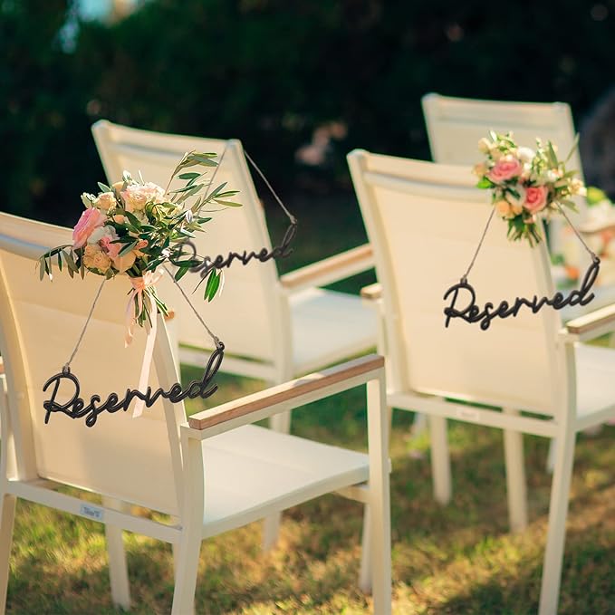 12 Pcs Reserved Seating Signs for Wedding Chairs Hanging Wooden Rustic Reserved - Image 3