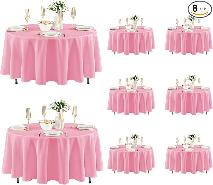 Fitable 8 Pack Round Tablecloths: Stain Resistant Wrinkle Free Circle Table by Fitable