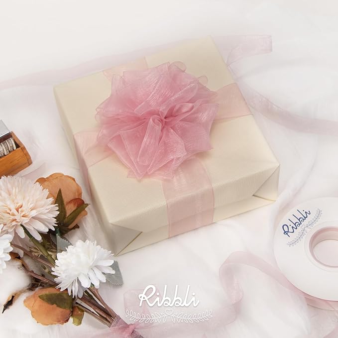 Ribbli Rose Pink Organza Ribbon, 1/2 Inches x Continuous 50 Yard, Cookie - Image 2