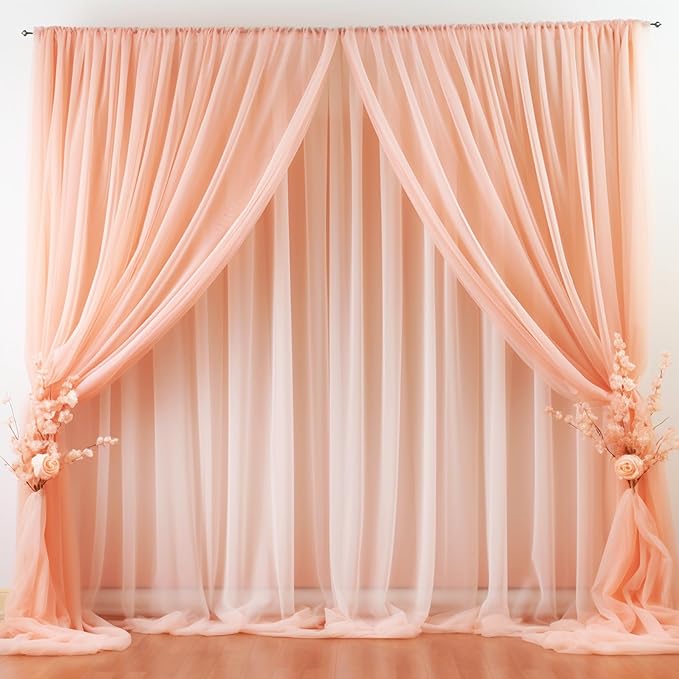 20ft X 10ft Peach Tulle Backdrop Curtain by Partisky