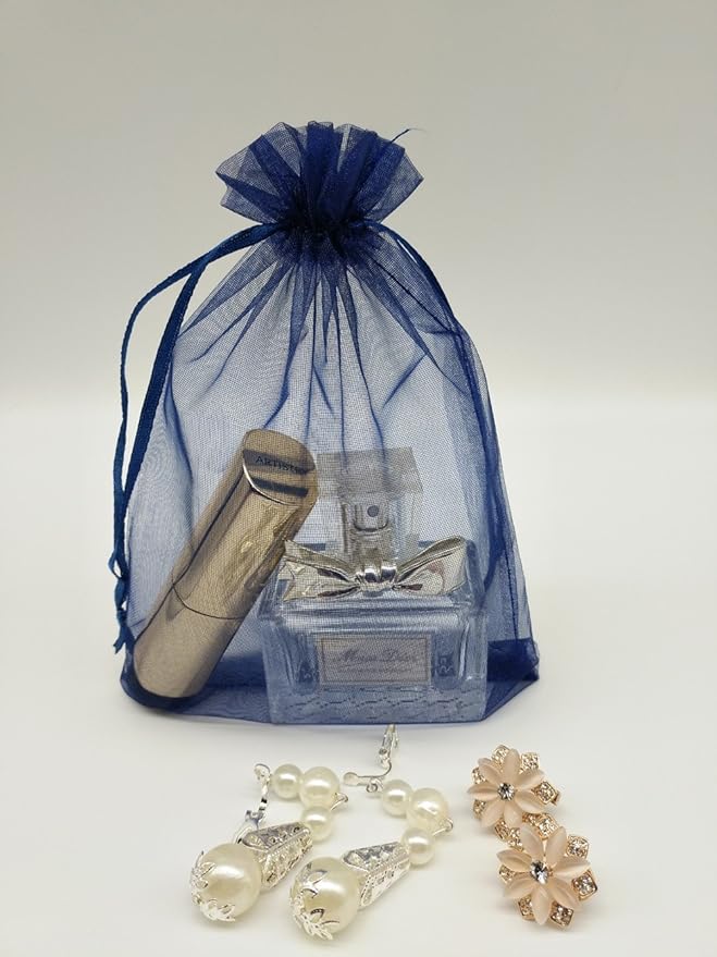 Wudygirl 100PCS Organza Bags 5X7 inch Navy Blue - Image 5