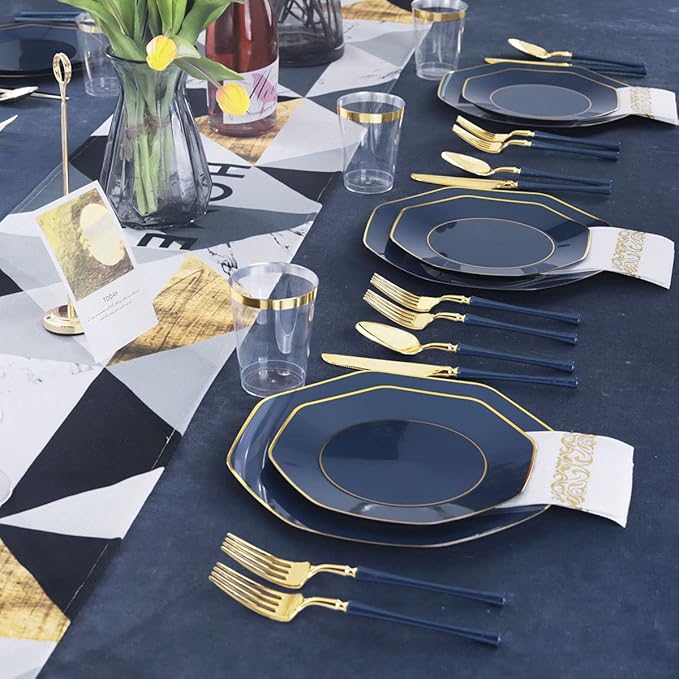 KIRE 140Pcs Blue Plastic Plates - Image 7
