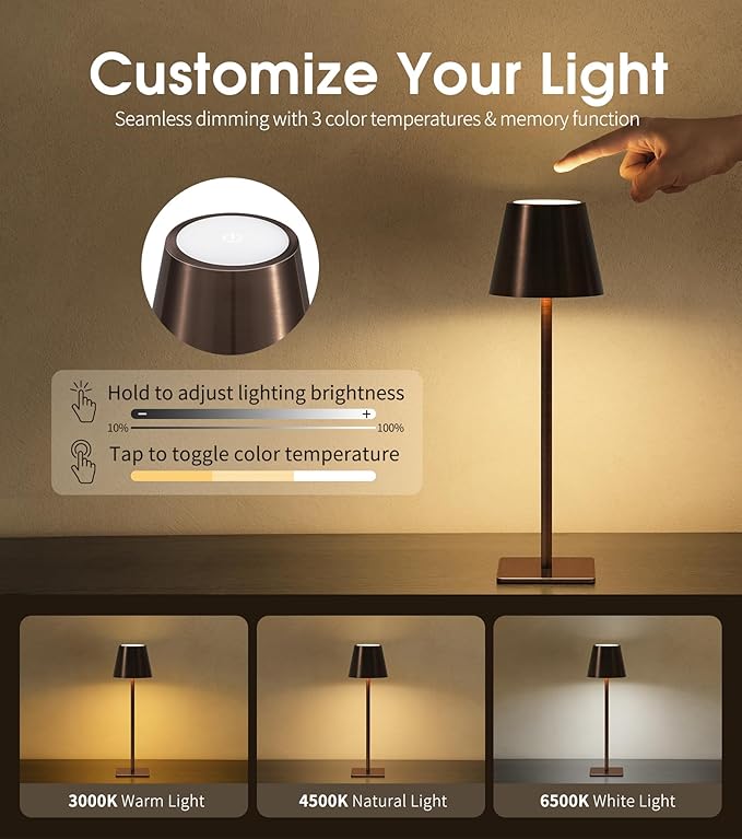 UME 3 Pack Cordless Table Lamp, Battery Operated Lamp - Image 3