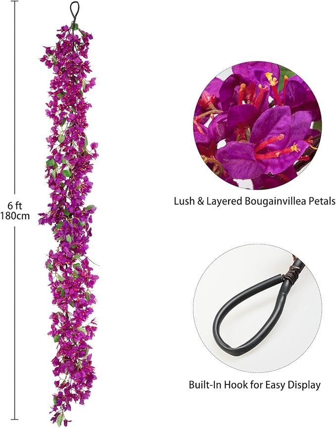 Briful 6ft Purple Bougainvillea Flower Garland – Artificial Silk Floral Vine - Image 2