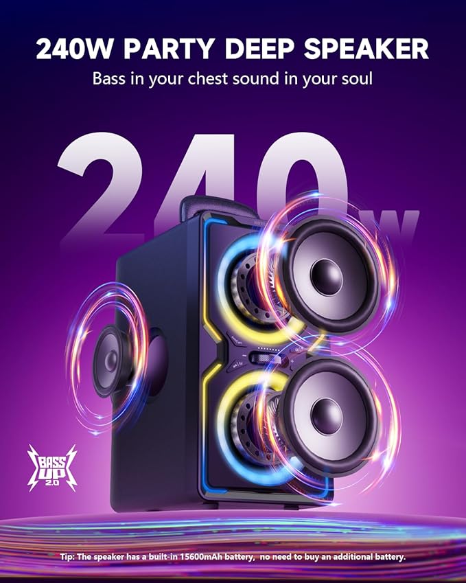 Hotlemon Large Bluetooth Speaker: 240W Peak Powerful Loud Sound - Image 2