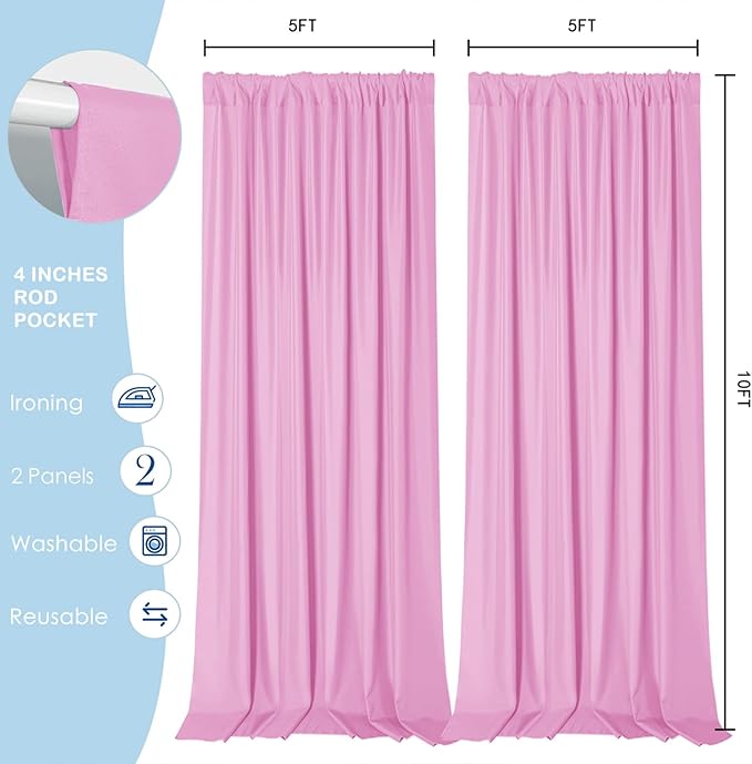 Sugargirl 10x10FT Pink Backdrop Curtains Polyester Photo Backdrop Drapes - Image 5