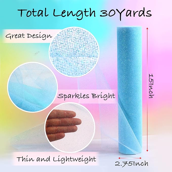 Sparkling Tulle Rolls, 15” by 30 Yards Glitter Tulle Spool Ribbon Fabric - Image 2