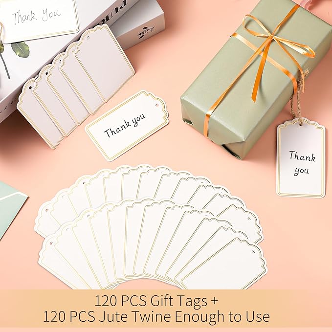 120 PCS Gift Tags with String Gold Foil Metallic Gift Tags Writable Blank Tag - Image 3