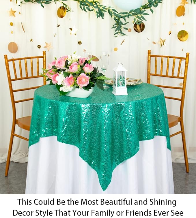 ShinyBeauty Small Tablecloth Square 36x36-Inch Green Sequin Tablecloth Glitter - Image 4