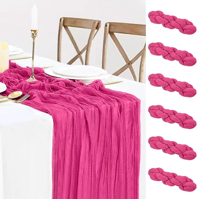 6 Pack Hot Pink Cheesecloth Table Runner Summer Sheer Fuschia Cheese Cloth by BlueTopCoLtd