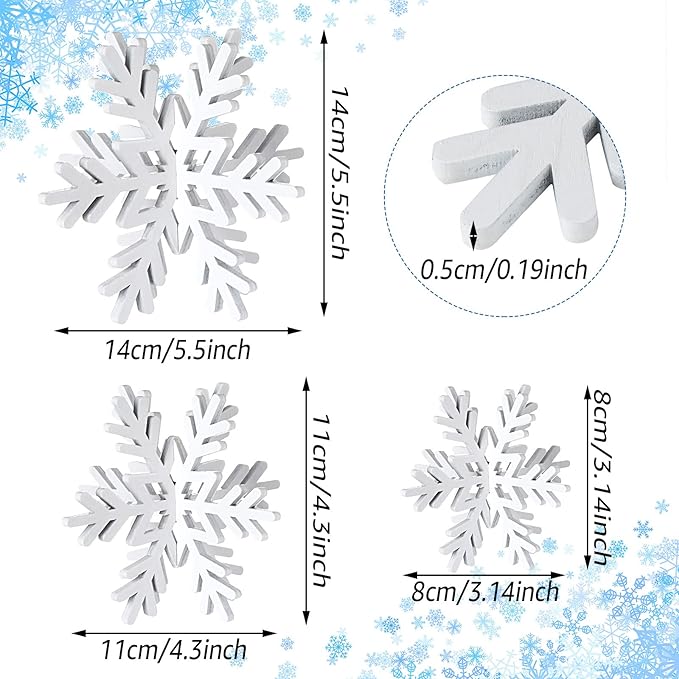 Bucherry 12 Pcs Wooden Snowflake Table Decor 3D Snowflake Tabletop Signs and - Image 2