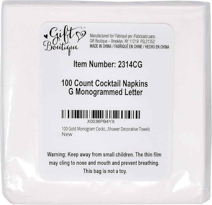 Gift Boutique 100 Gold Monogram Cocktail Napkins Letter G Disposable Paper Pack - Image 8