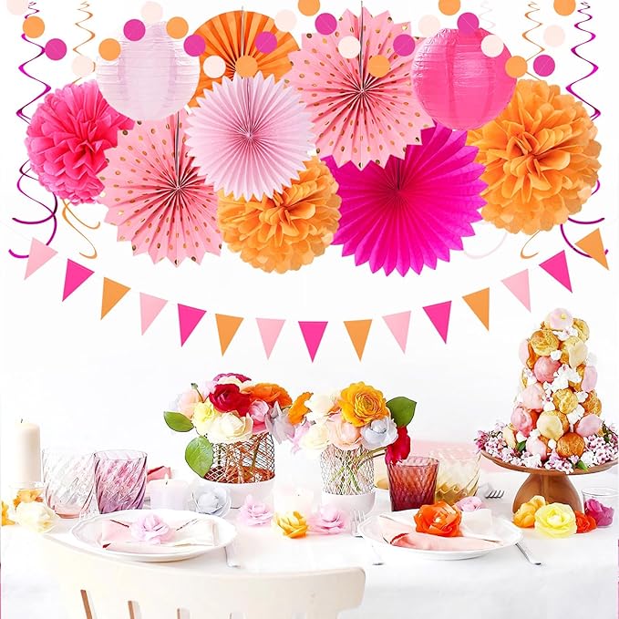 Hot-Pink Burnt-Orange Fall Party Decorations - Image 6
