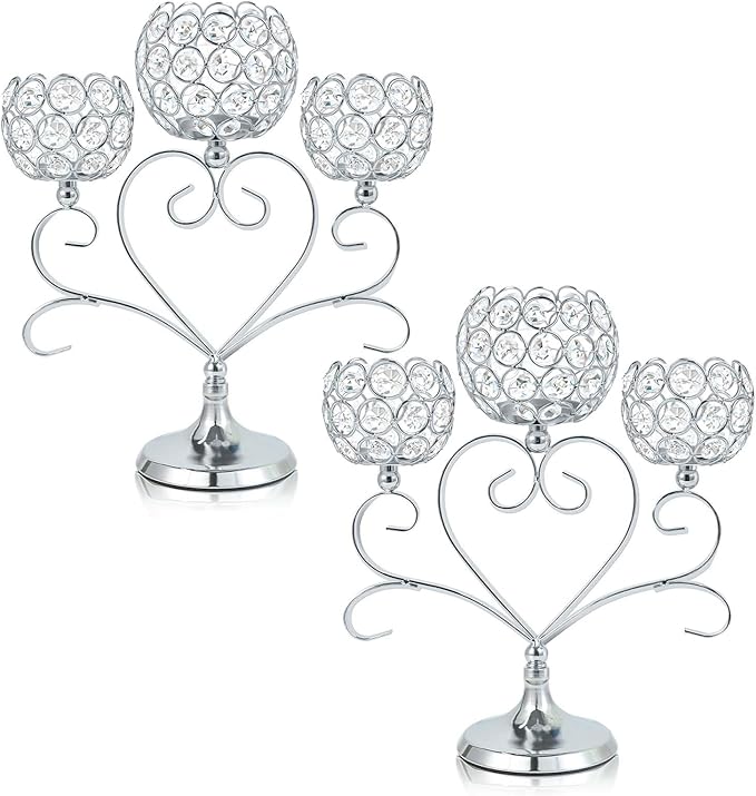 2 Pcs 3-Arm Heart Tea Light Candle Holder by kehail