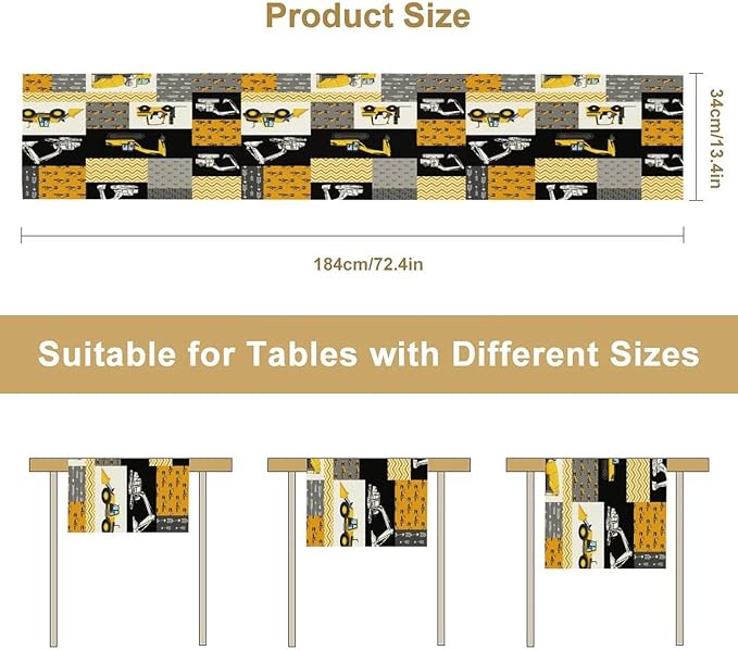Excavator Table Runner, Boys Kids Construction Vehicles Equipment Trucks - Image 2