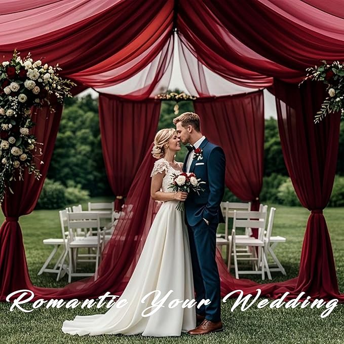 20Ft Length x 28" Width Wedding Arch Draping Fabric 4 Panels Burgundy Arch - Image 8