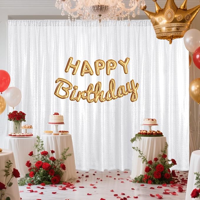 White Sequin Backdrop Curtain 4 Pieces 2FTx8FT Glitter Photography Backdrop - Image 2