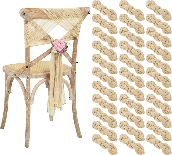 50 PCS Cheesecloth Chair Sashes Bows Wedding Aisle Decorations Chair Ribbon by Lumaycens