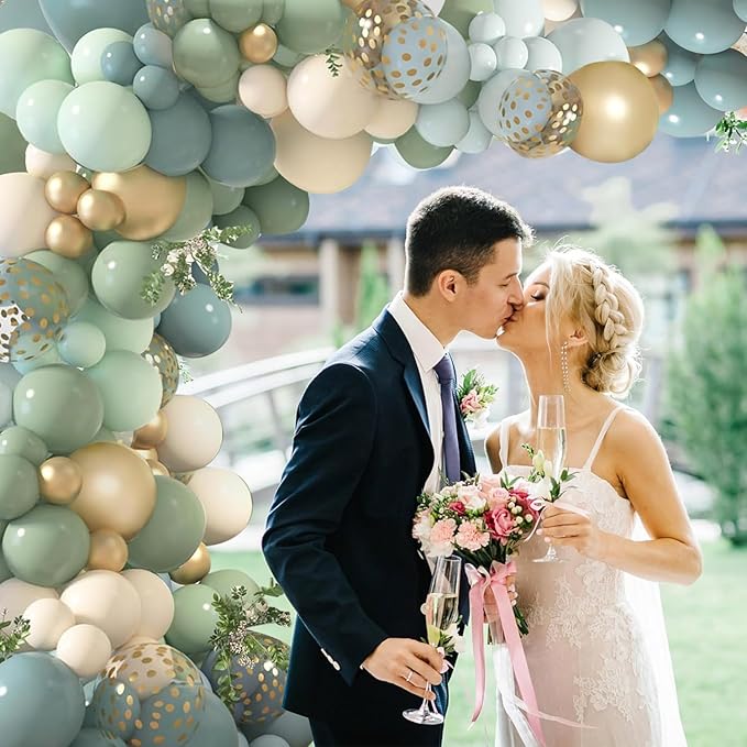 Dusty Blue Sage Green Balloon Arch Kit, Pastel Blue Green Sand White Gold - Image 7
