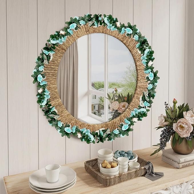 16Pcs 126Ft Teal&White Rose Garland, Fake Rose Hanging Flowers, Artificial - Image 5