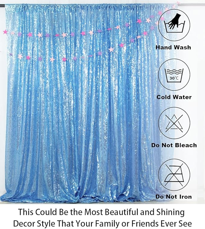 ShinyBeauty Sequin Curtain Baby Blue 4FTx8FT Sequin Photo Backdrop Baby Blue - Image 5
