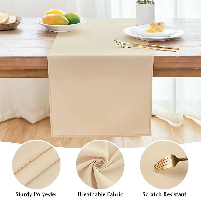2 Pack Beige Table Runner 12 x 90 Inch Solid Color Farmhouse Runners Coffee - Image 4