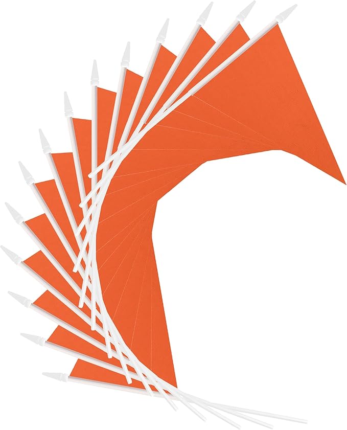 12 Pack Orange Pennant Flags Small Mini Hand Held Solid Color Pennant On Sticks - Image 4