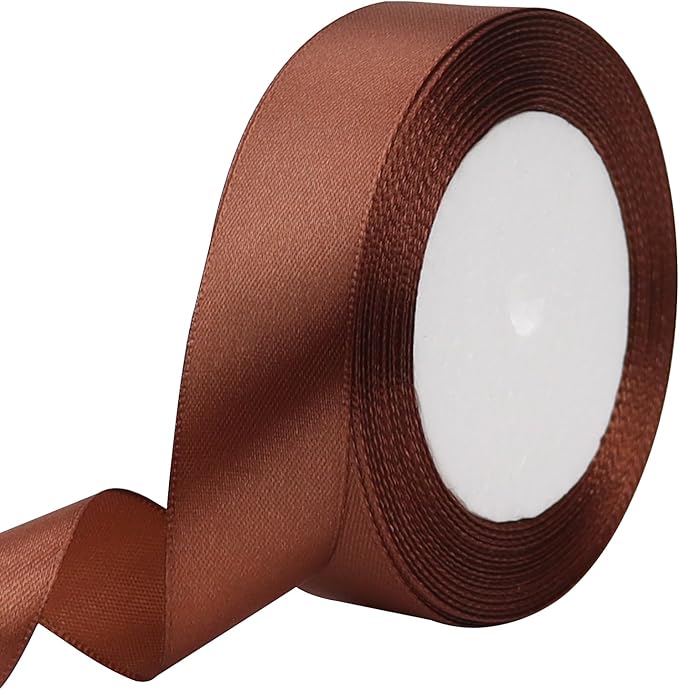Brown Solid Satin Ribbon 1 Inch 25 Yards Solid Polyester Fabric Ribbon by Riunbb