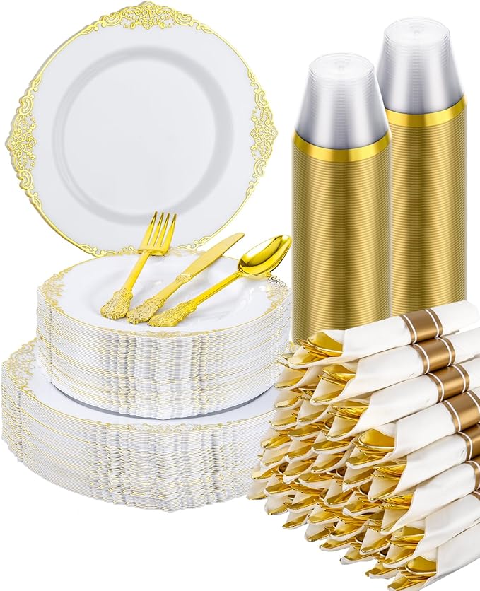 Goodluck 350 Piece Gold Plastic Dinnerware Set by GoodLuck