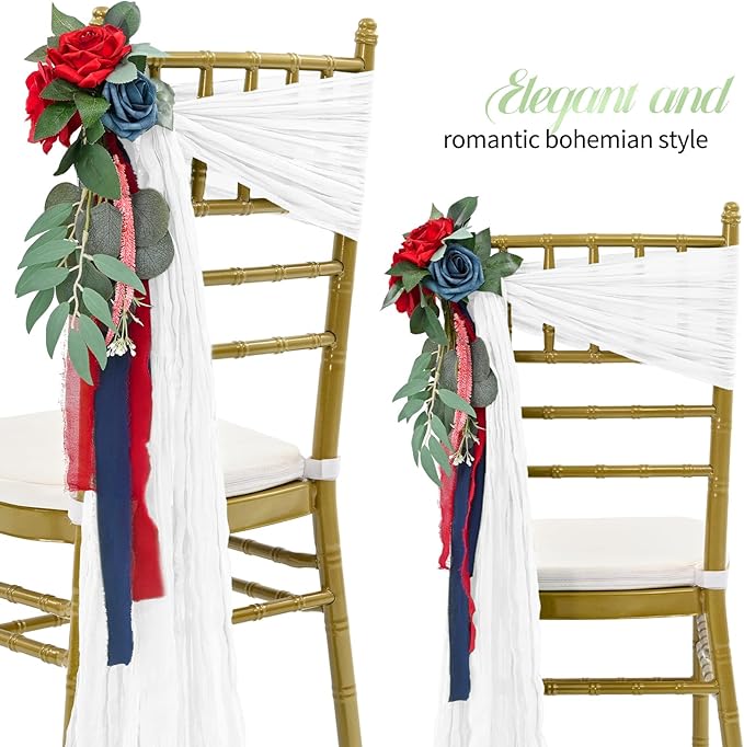 50 PCS Cheesecloth Chair Sashes Bows Wedding Aisle Decorations Chair Ribbon - Image 3