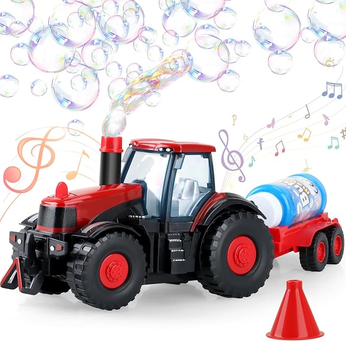 Tractor Bubble Machine for Kids 3 4 5 6 Years Old Boys: 2 in 1 Farm Tractor Toy by Britik
