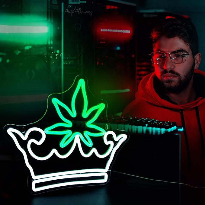 Leaf Crown Neon Signs for Wall Decor Green White LED Neon Sign for Room Neon - Image 6