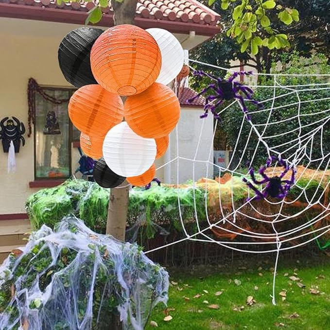 Orange Black White Paper Lanterns Decorative 12pcs Halloween Hanging Decorations - Image 3