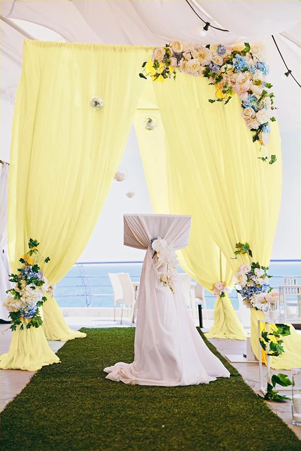 DUOBAO Yellow Chiffon Backdrop Curtain-2 Panels 58x120-Inch Wedding Backdrops - Image 2