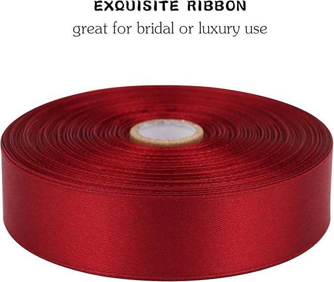 Deep red Solid Satin Ribbon 1 Inch 50 Yards Solid Polyester Fabric Ribbon - Image 4