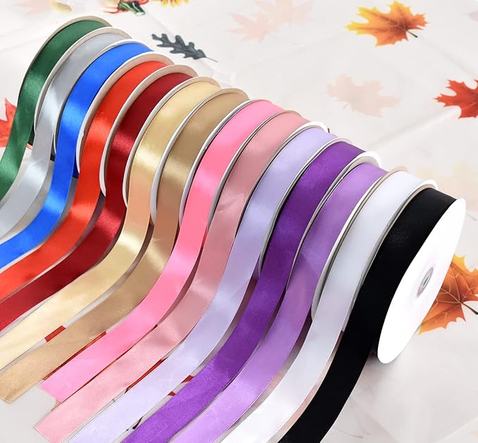 TONIFUL 1 Inch x 100yds Pink Satin Ribbon, Thin Solid Color Satin Ribbon - Image 7