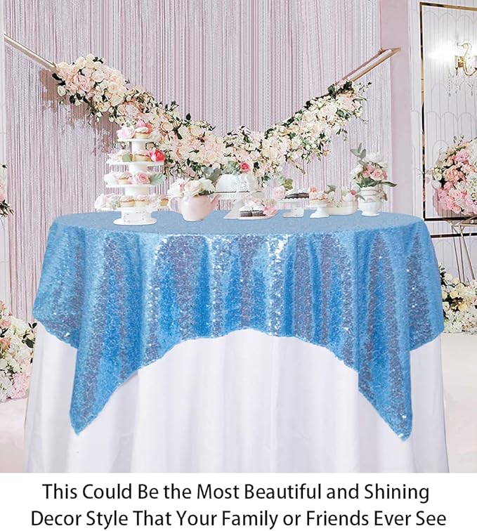 ShinyBeauty Sequin Tablecloth Square 54x54-Inch Baby Blue Table Cloths - Image 3